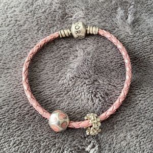 Pandora leather bracelet with 2 charms